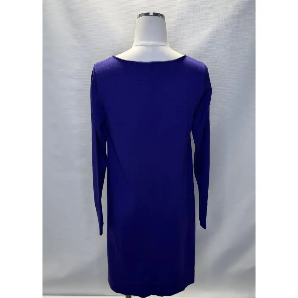 Eileen Fisher Sweater Womens Medium Purple Merino Wool Boat Neck Knit Tunic